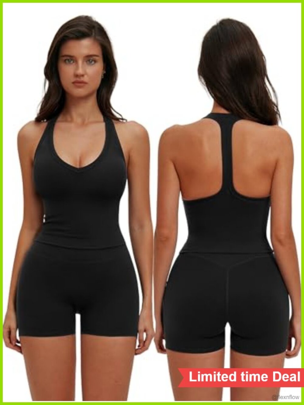 Women's 2 Piece Workout Set Padded V Neck Racerback Tank High Waist Biker Shorts